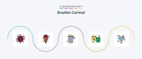 brasiliano carnevale linea pieno piatto 5 icona imballare Compreso bicchiere. romanza. linea. champagne. Teatro vettore