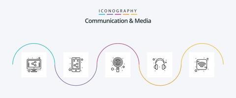 comunicazione e media linea 5 icona imballare Compreso . segnale. globale. Internet. Aiuto vettore