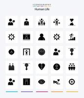 creativo umano 25 glifo solido nero icona imballare come come gestione. h. attività commerciale. umano. rotto vettore