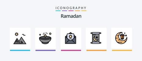 Ramadan linea pieno 5 icona imballare Compreso Ramadan . discorso. mese . preghiera .. creativo icone design vettore