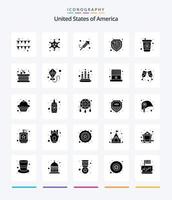 creativo Stati Uniti d'America 25 glifo solido nero icona imballare come come tamburellare. bere. religione. bevanda. protezione vettore