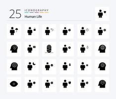 umano 25 solido glifo icona imballare Compreso elettricità. avatar. lucchetto. Restituzione. corpo vettore