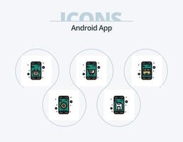 androide App linea pieno icona imballare 5 icona design. dati. i soldi. consegna. carrello. cestino vettore