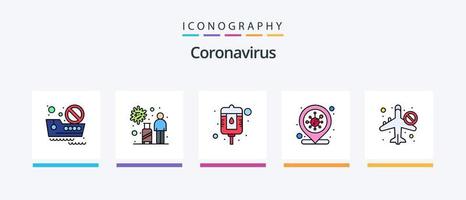 coronavirus linea pieno 5 icona imballare Compreso restare casa. evento. virus. rischio. coronavirus. creativo icone design vettore