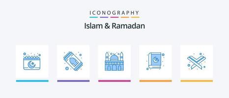 Islam e Ramadan blu 5 icona imballare Compreso corano. Islam. preghiera volta. religione. libro. creativo icone design vettore