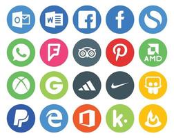 20 sociale media icona imballare Compreso ufficio paypal Pinterest slideshare adidas vettore