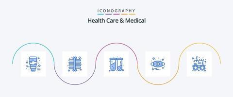 Salute cura e medico blu 5 icona imballare Compreso . optometrista. medico. occhio test. anafilassi vettore