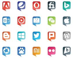 20 sociale media discorso bolla stile logo piace wordpress Tweet mirino cinguettio blogger vettore