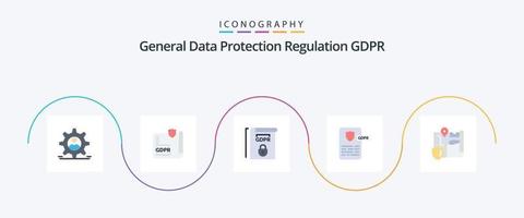 GDPR piatto 5 icona imballare Compreso gdpr. gdpr. protezione. design. condizioni vettore