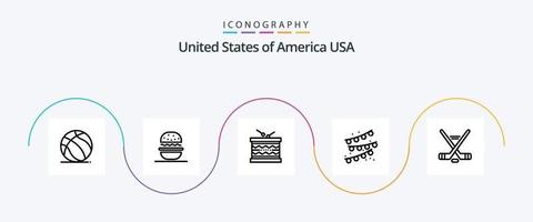 Stati Uniti d'America linea 5 icona imballare Compreso ghiaccio sport. festa lampadina. tamburellare. festa decorazione. st vettore