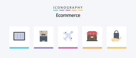 e-commerce piatto 5 icona imballare Compreso e-commerce. negozio. e-commerce. acquisti. e-commerce. creativo icone design vettore