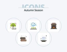 autunno piatto icona imballare 5 icona design. camino. pioggia. tè. nube. albero vettore