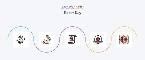 Pasqua linea pieno piatto 5 icona imballare Compreso natura. fiore. dati. Pasqua. uovo vettore