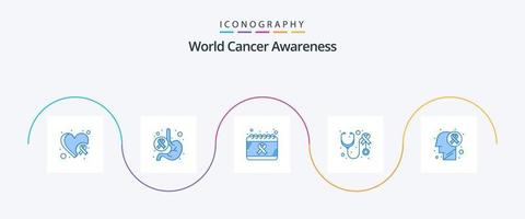 mondo cancro consapevolezza blu 5 icona imballare Compreso cura. stetoscopio. mondo. Salute. Salute vettore