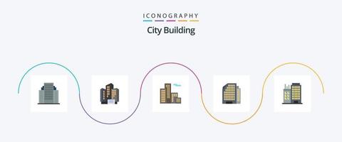 città edificio piatto 5 icona imballare Compreso . attività commerciale. vettore