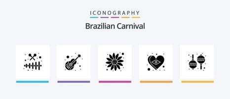 brasiliano carnevale glifo 5 icona imballare Compreso maracas. amore. violino. cuore. brasile. creativo icone design vettore
