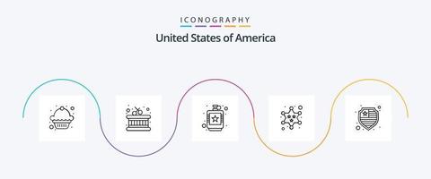 Stati Uniti d'America linea 5 icona imballare Compreso scudo. americano. borraccia. stella. militare vettore