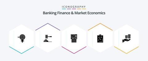 bancario finanza e mercato economia 25 glifo icona imballare Compreso bancomat. bancomat. asta. ATM. giudice vettore