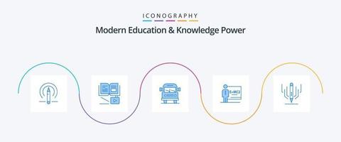 moderno formazione scolastica e conoscenza energia blu 5 icona imballare Compreso digitale . camera. camion. insegnante. aula vettore