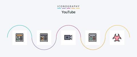 Youtube linea pieno piatto 5 icona imballare Compreso scienza. rischio. telecamera. bio. documento vettore