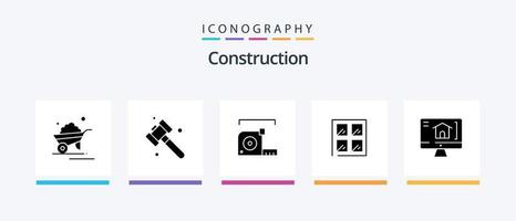 costruzione glifo 5 icona imballare Compreso casa. costruzione. misurare. costruzione. governate. creativo icone design vettore