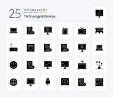 dispositivi 25 solido glifo icona imballare Compreso hardware. tv. Schermo. televisione. Radio vettore