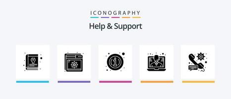 Aiuto e supporto glifo 5 icona imballare Compreso chiamata. sostegno. ambientazione. aiuto. informazione. creativo icone design vettore