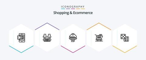 shopping e e-commerce 25 linea icona imballare Compreso . probabilità. navicella spaziale. gioco. cestino vettore