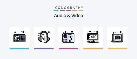 Audio e video linea pieno 5 icona imballare Compreso tv K. inteligente tv. film. tenere sotto controllo. multimedia. creativo icone design vettore