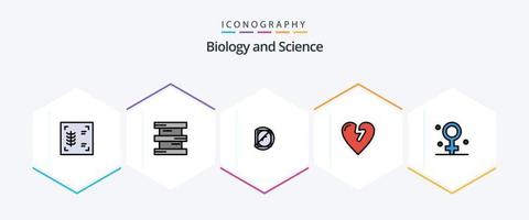 biologia 25 riga piena icona imballare Compreso medico. femmina. laboratorio. biologia. infarto vettore