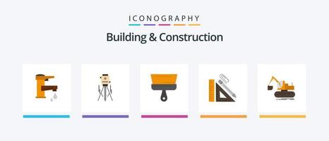edificio e costruzione piatto 5 icona imballare Compreso matita. scala. costruzione. attrezzo. dipingere. creativo icone design vettore