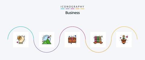 attività commerciale linea pieno piatto 5 icona imballare Compreso albero. crescita. Borsa. storia. archivio vettore