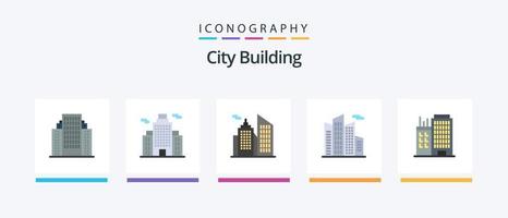 città edificio piatto 5 icona imballare Compreso . ufficio. attività commerciale. attività commerciale. grattacielo. creativo icone design vettore