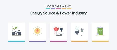 energia fonte e energia industria piatto 5 icona imballare Compreso energia. economico. sole. lampadina. cavo. creativo icone design vettore