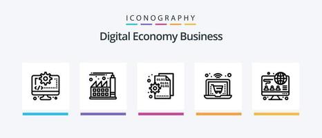 digitale economia attività commerciale linea 5 icona imballare Compreso Rete. marketing. Ingranaggio. attività commerciale. proiettore. creativo icone design vettore