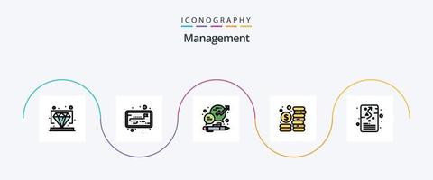 gestione linea pieno piatto 5 icona imballare Compreso gestione. gestione. Chiacchierare. investimento. bilancio vettore