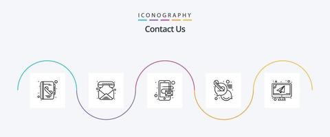 contatto noi linea 5 icona imballare Compreso il computer portatile. computer. indirizzo. sostegno. Chiacchierare vettore