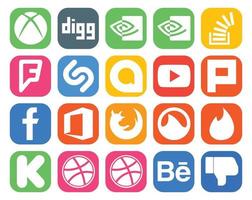 20 sociale media icona imballare Compreso grooveshark firefox shazam ufficio plurk vettore