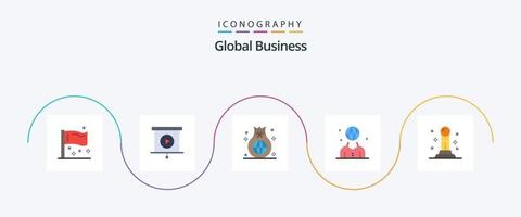 globale attività commerciale piatto 5 icona imballare Compreso persona. internazionale. Borsa. umano. investimento vettore