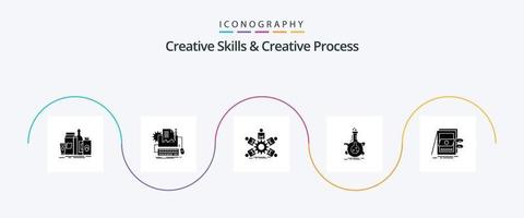 creativo abilità e creativo processi glifo 5 icona imballare Compreso borraccia. ricerca. carta. lavoro di squadra. comando vettore
