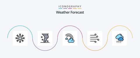 tempo metereologico linea pieno piatto 5 icona imballare Compreso clima. aria. tempo atmosferico. pioggia. previsione vettore