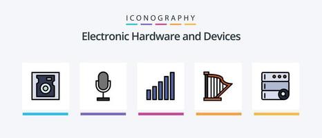 dispositivi linea pieno 5 icona imballare Compreso suono. strumento. sicurezza. banjo. server. creativo icone design vettore