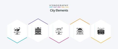 città elementi 25 glifo icona imballare Compreso allenatore. autobus. luce. seduta tavolo. potabile vettore