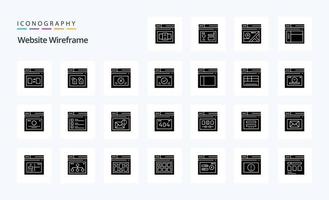 25 sito web wireframe solido glifo icona imballare vettore