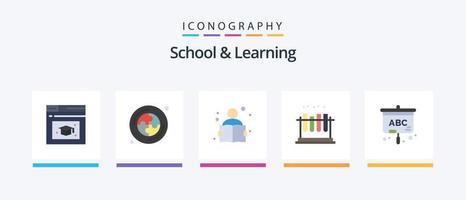 scuola e apprendimento piatto 5 icona imballare Compreso . schermo. lettura. proiettore. test. creativo icone design vettore
