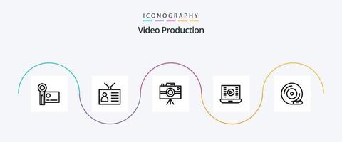 video produzione linea 5 icona imballare Compreso giocare pulsante. Audio giocare a. retrò televisione. giornalista telecamera vettore