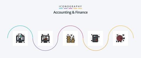 contabilità e finanza linea pieno piatto 5 icona imballare Compreso freccette. matematica. dati. calcolatrice. moneta vettore