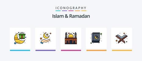 Islam e Ramadan linea pieno 5 icona imballare Compreso Ramadan. digiuno. moschea. Ramadan. regalo. creativo icone design vettore