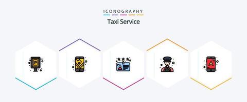 Taxi servizio 25 riga piena icona imballare Compreso . mobile. carta. carta geografica. autista vettore