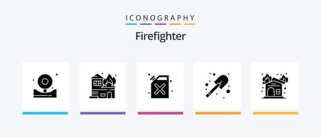 pompiere glifo 5 icona imballare Compreso caserma dei pompieri. il camino. botte. fuoco. pompiere. creativo icone design vettore